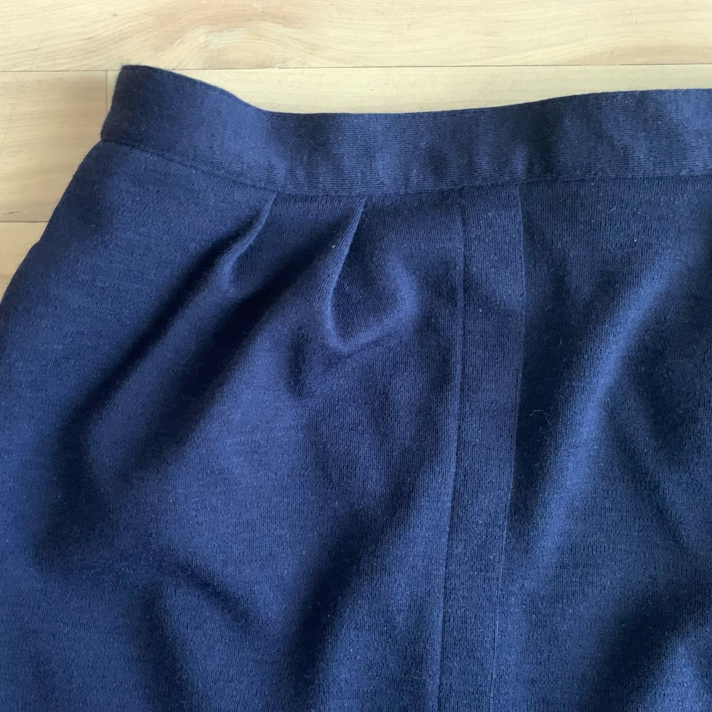 ALFRED SUNG - Navy Wool Pencil Skirt Midi Minimalist Tailored Designer - Picture 5 of 10